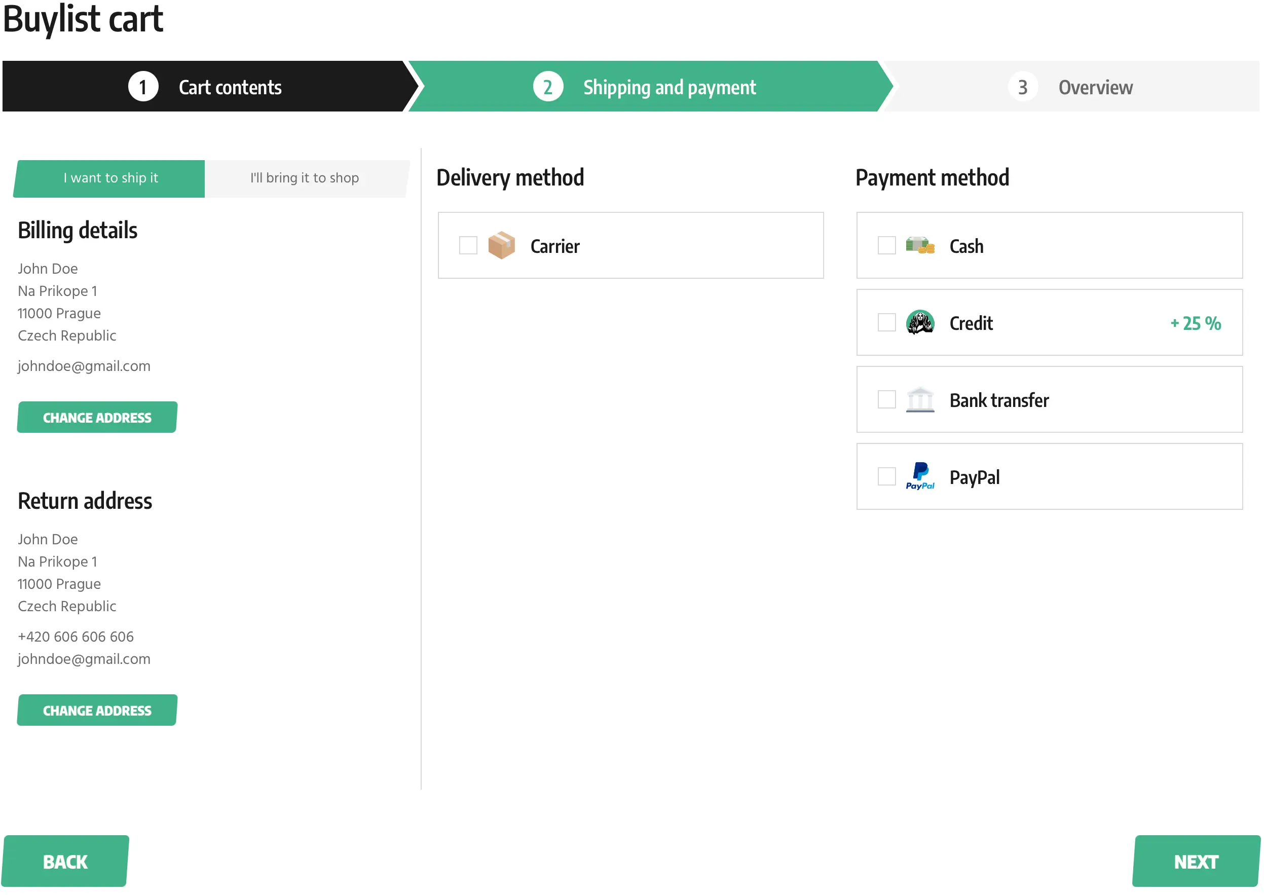 Choose delivery and payment method